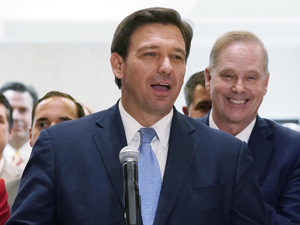 In this April 30, 2021, file photo, Florida Gov.Ron DeSantis speaks at the end of a legislative session at the Capitol in Tallahassee, Fla.
