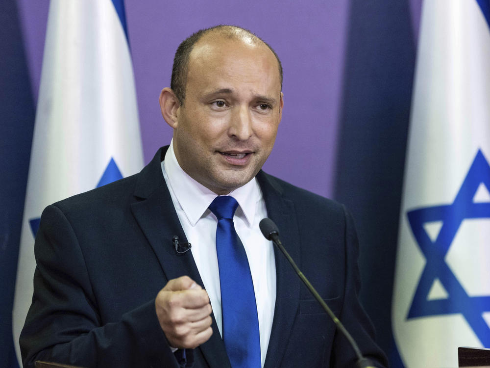 Yemina party leader Naftali Bennett speaks to the Israeli parliament in Jerusalem earlier this week. Bennett would be prime minister for the first two years of the new coalition government.