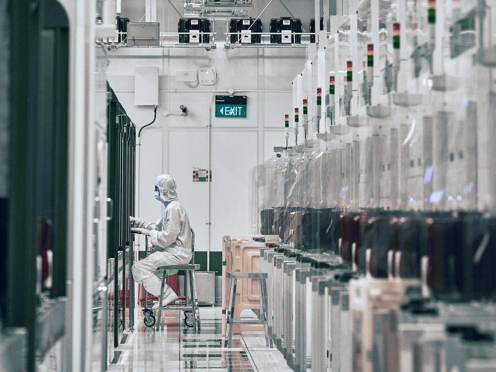 A technician works at a semiconductor fabrication facility in Singapore.