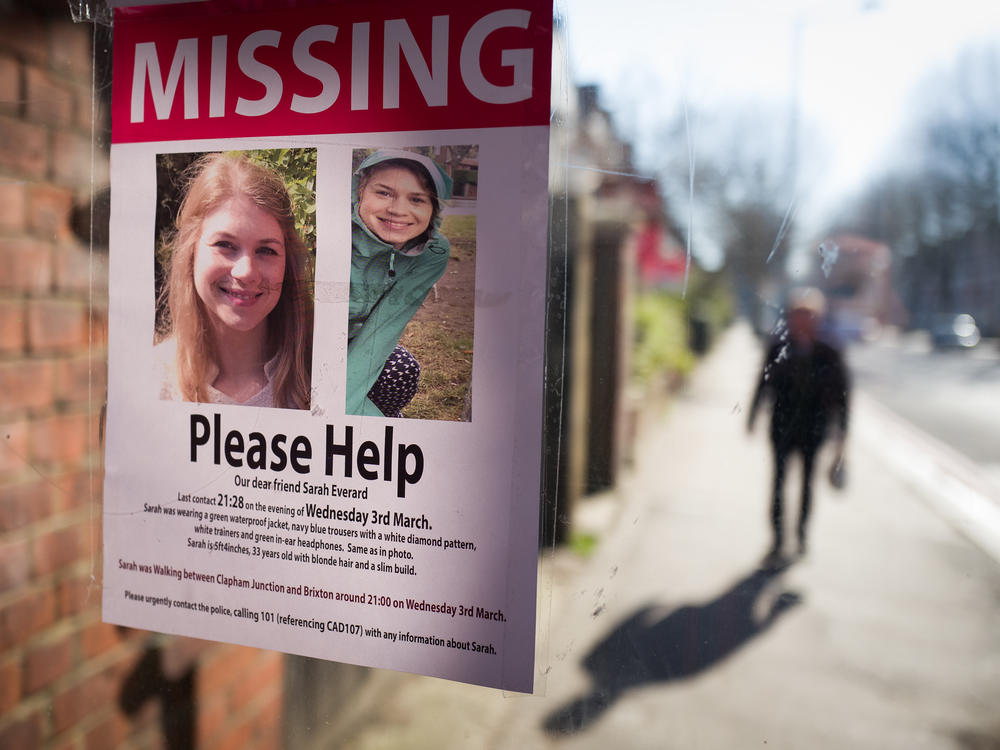 Posters seeking information about Sarah Everard appear near Clapham Common in London in March after her disappearance. Her body was later found in Kent in southeast England. Wayne Couzens, a London Metropolitan Police officer, has admitted to kidnapping and raping Everard.