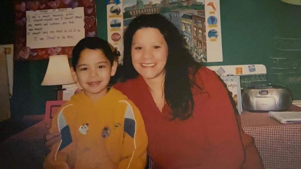 César Magaña Linares with his first grade teacher.