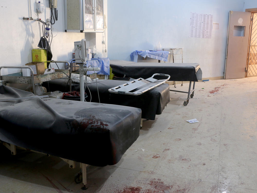 A March 21 attack by the Assad regime forces and Iran-backed terrorist groups targeted a hospital in Aleppo, killing six civilians and injuring 15. Above: A view of the damaged site.