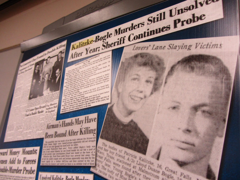 Clippings from the <em>Great Falls Tribune</em> were part of the Cascade County Sheriff's Office investigative file into the 1956 murders of Patricia Kalitzke and Lloyd Duane Bogle.