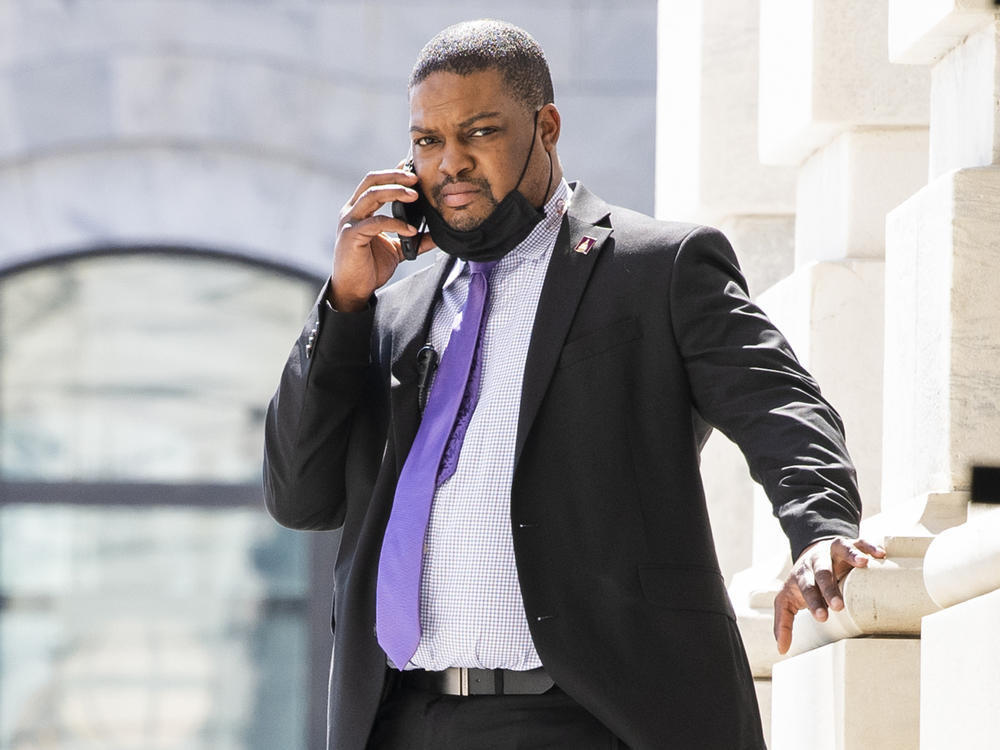 Eugene Goodman of the U.S. Capitol Police will throw out the ceremonial first pitch at a June 18 Washington Nationals home game. He's seen here at the Senate carriage entrance of the Capitol.