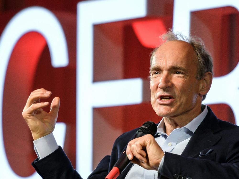 British computer scientist Tim Berners-Lee is selling the source code for the World Wide Web as an NFT. Here, Berners-Lee delivers a speech during an event at the CERN in Meyrin near Geneva, Switzerland.