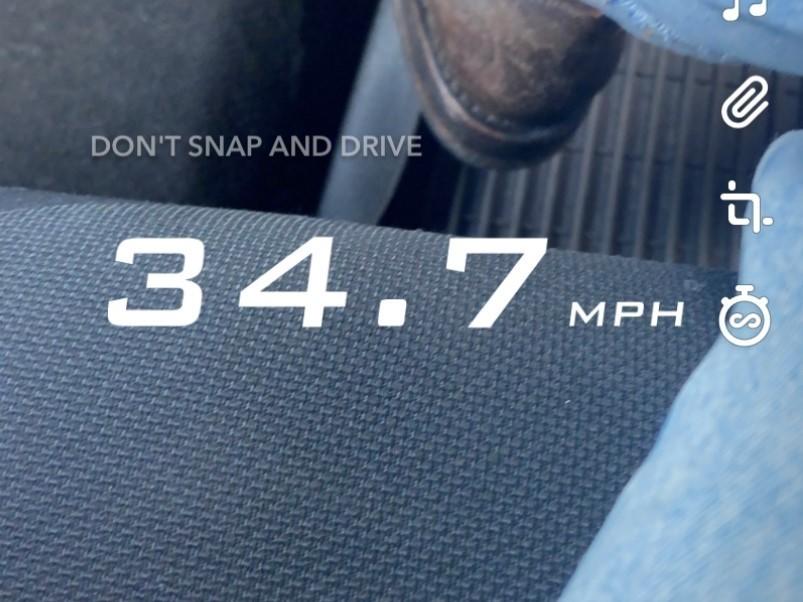 An iPhone screengrab of Snapchat's speed filter, which allows users to record and share how fast they are moving. Snap told NPR that it is eliminating the tool.