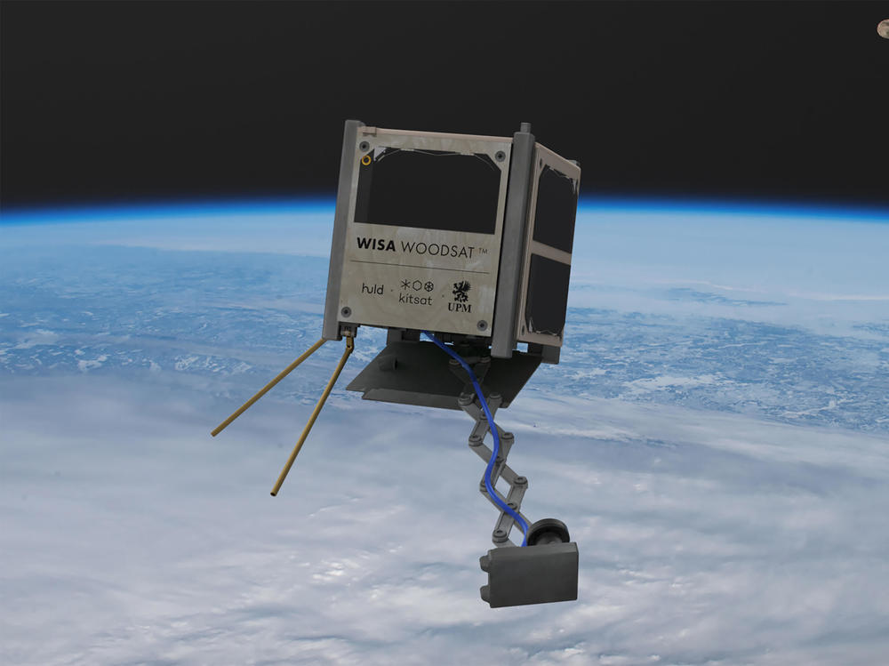 WISA Woodsat, seen in an artist's rendering, is billed as the world's first wooden satellite. It's set to be launched from New Zealand before the end of the year.