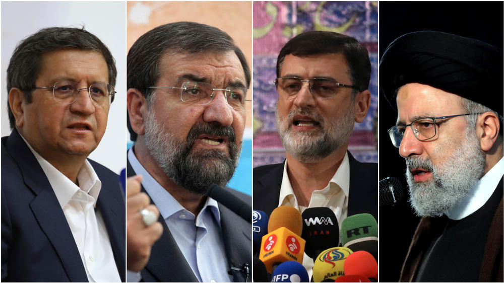 This combination of four photos shows candidates for the Iranian presidential election on Friday. From left to right: Abdolnasser Hemmati, Mohsen Rezaei, Amir Hossein Ghazizadeh Hashemi and Ebrahim Raisi.