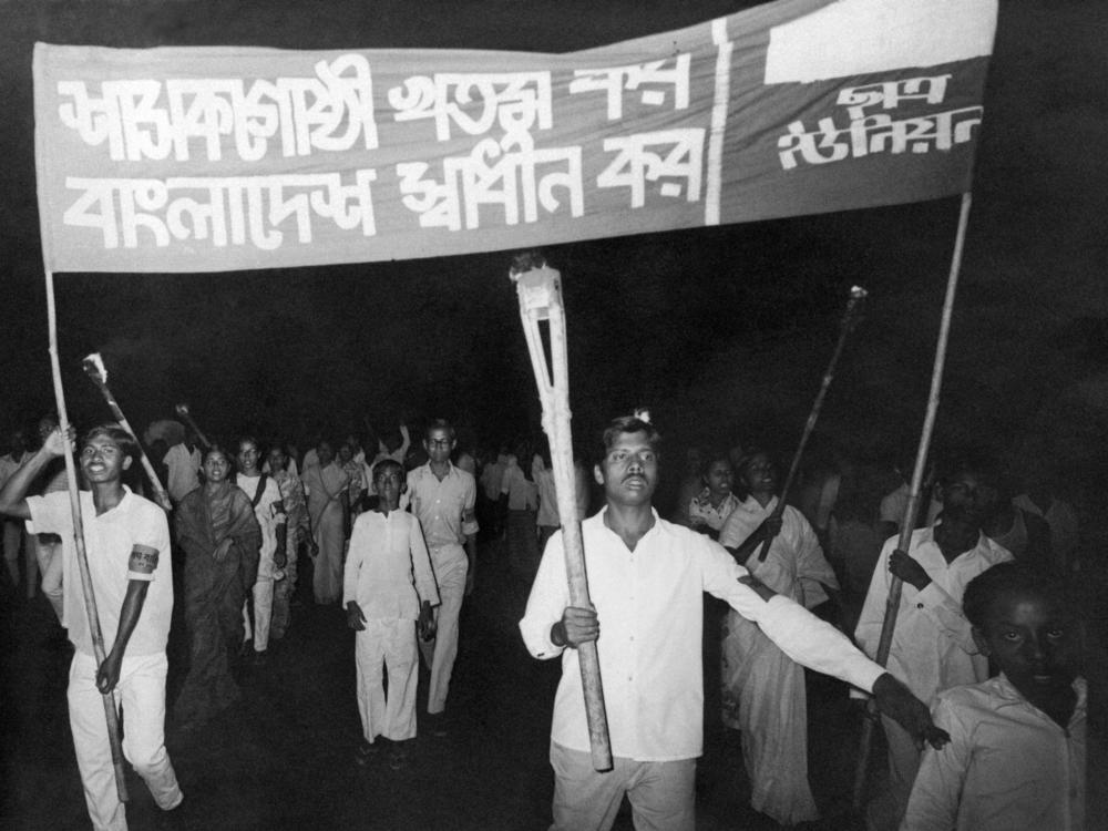 Bangladesh gained its independence from Pakistan in 1971. Here, Pakistani students rally in support of Sheikh Mujibur Rahman's Awami League's bid for greater autonomy for East Pakistan during a rally in Dhaka, Bangladesh, in March 1971.