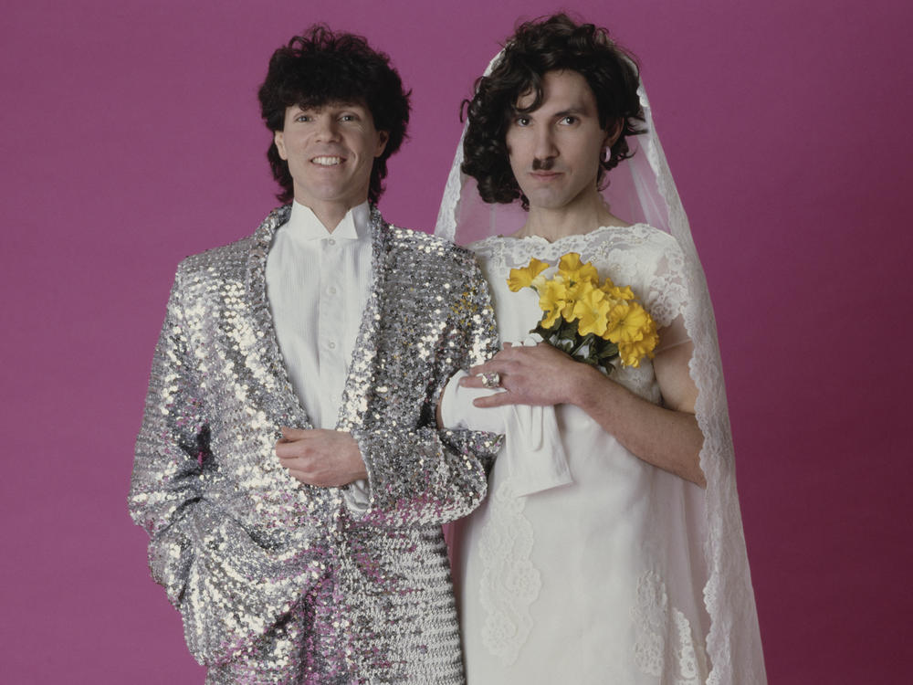 From left, Russell and Ron Mael, who record as Sparks, photographed in 1982 during the cover shoot for their album <em>Angst In My Pants</em>.