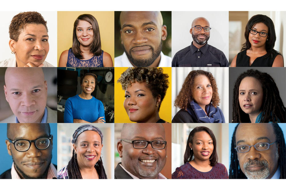 From left: Michel Martin, Noel King, Sam Sanders, Rodney Carmichael, Juana Summers, Dwane Brown, Audie Cornish, Tonya Mosley, Karen Grigsby Bates, Korva Coleman, Gene Demby, Cheryl Corley, Eric Deggans, Ayesha Rascoe and Walter Ray Watson