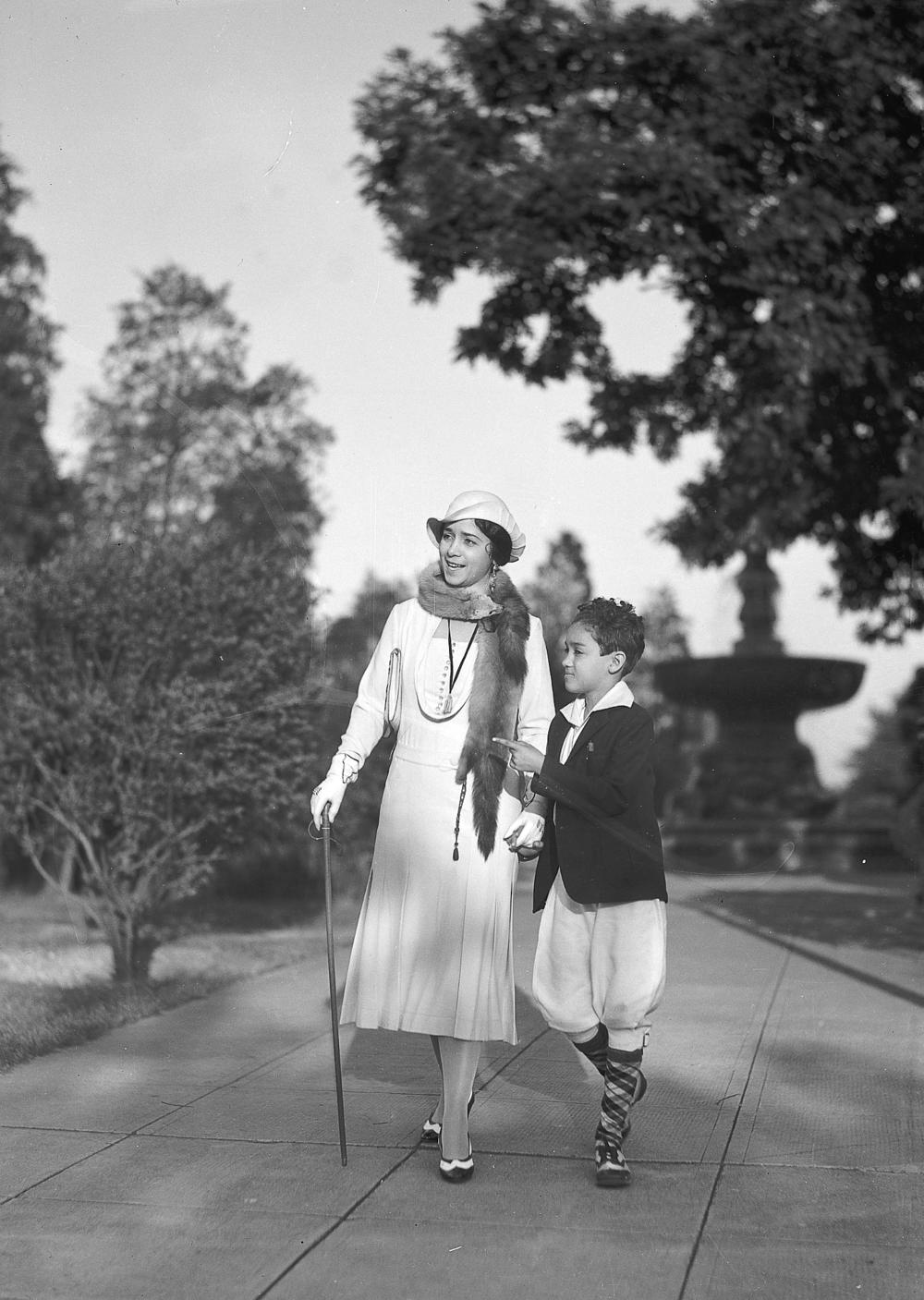 A family takes a walk.