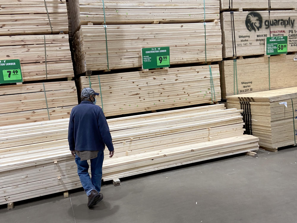 Stacks of lumber are offered for sale at a home center in April in Chicago.