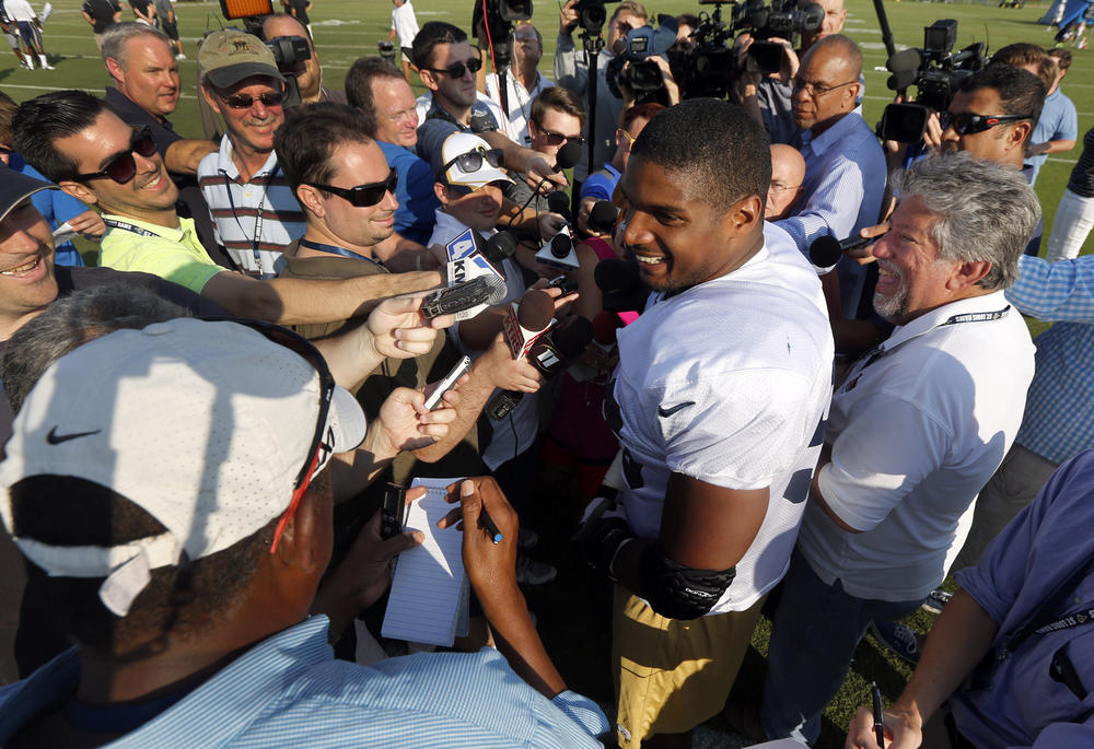 Michael Sam was the first openly gay player drafted by an NFL team. Sam was released short after being drafted by the St. Louis Rams in 2014.