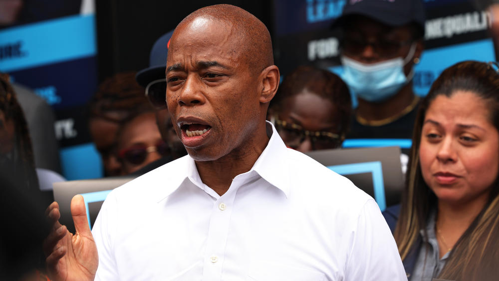 New York City mayoral candidate Eric Adams speaks during a Get Out the Vote rally on June 21, 2021 in the Prospect Lefferts Gardens neighborhood of Brooklyn in New York City.