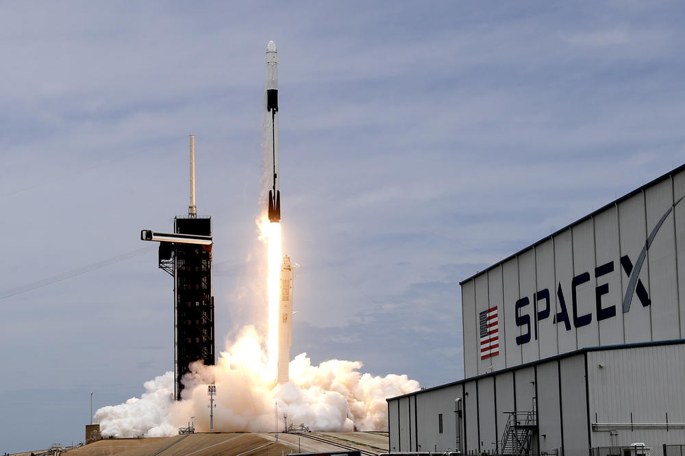 A SpaceX Falcon 9 rocket with a Dragon 2 spacecraft lifts off on pad 39A at the Kennedy Space Center for a re-supply mission to the International Space Station from Cape Canaveral, Fla., Thursday, June 3.