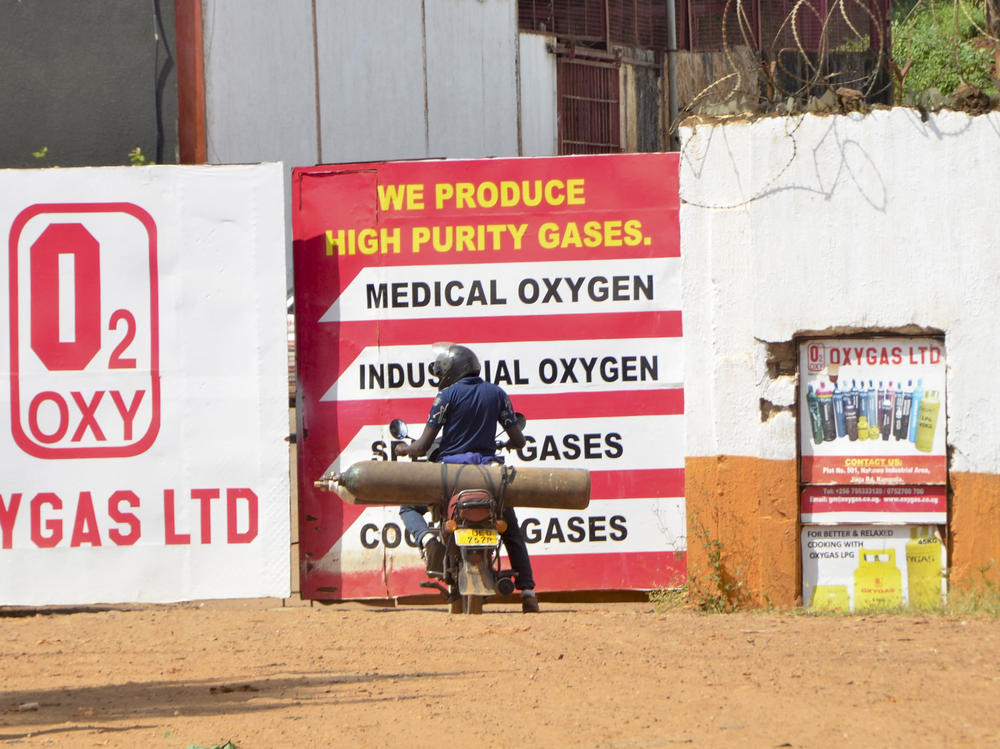 An oxygen cylinder plant in Kampala, Uganda. The Ugandan army has started producing oxygen for state-run hospitals to ease the burden existing plants as COVID-19 cases — and demand for oxygen for severe illness — keep rising.