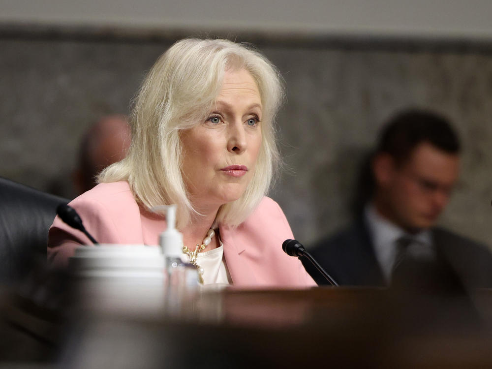 Sen. Kirsten Gillibrand, D-N.Y., speaks during a Senate Armed Services Committee hearing on June 10. In an NPR interview on Wednesday, she praised Austin's move but said it doesn't go far enough.