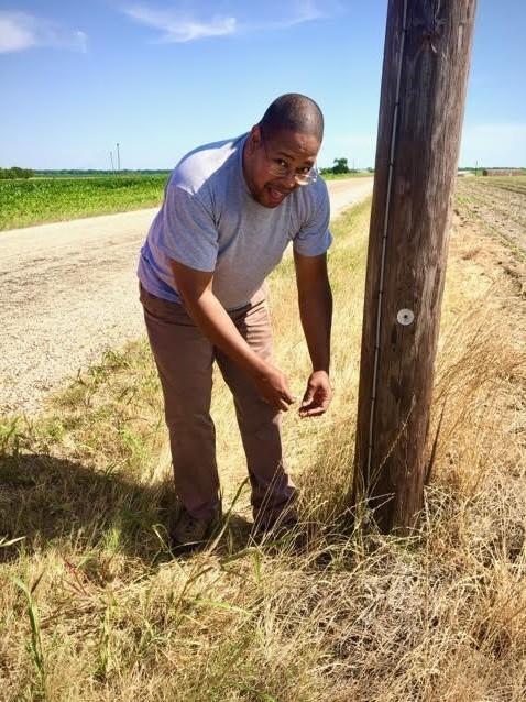 Marcellus Cadd hunting for a geocache in Williamson County, Texas. Cadd writes about his experiences on his blog,<a href=