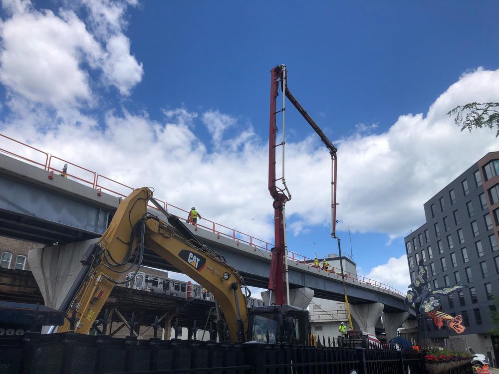 Construction underway on the Chicago Transit Authority's Belmont Flyover project.