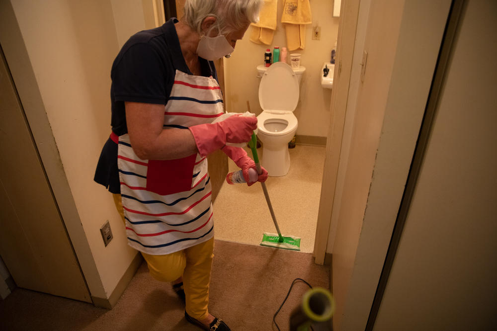 Kathleen McAuliffe, a part-time home care worker for Catholic Charities outside Portland, Maine, visits two clients a day. She helps with their housekeeping, preparing meals and getting them to doctors' appointments.