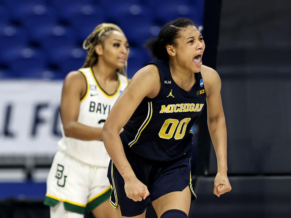 Naz Hillmon #00 of the Michigan Wolverines is among the college athletes speaking out about new laws allowing them to cash in while playing in college.