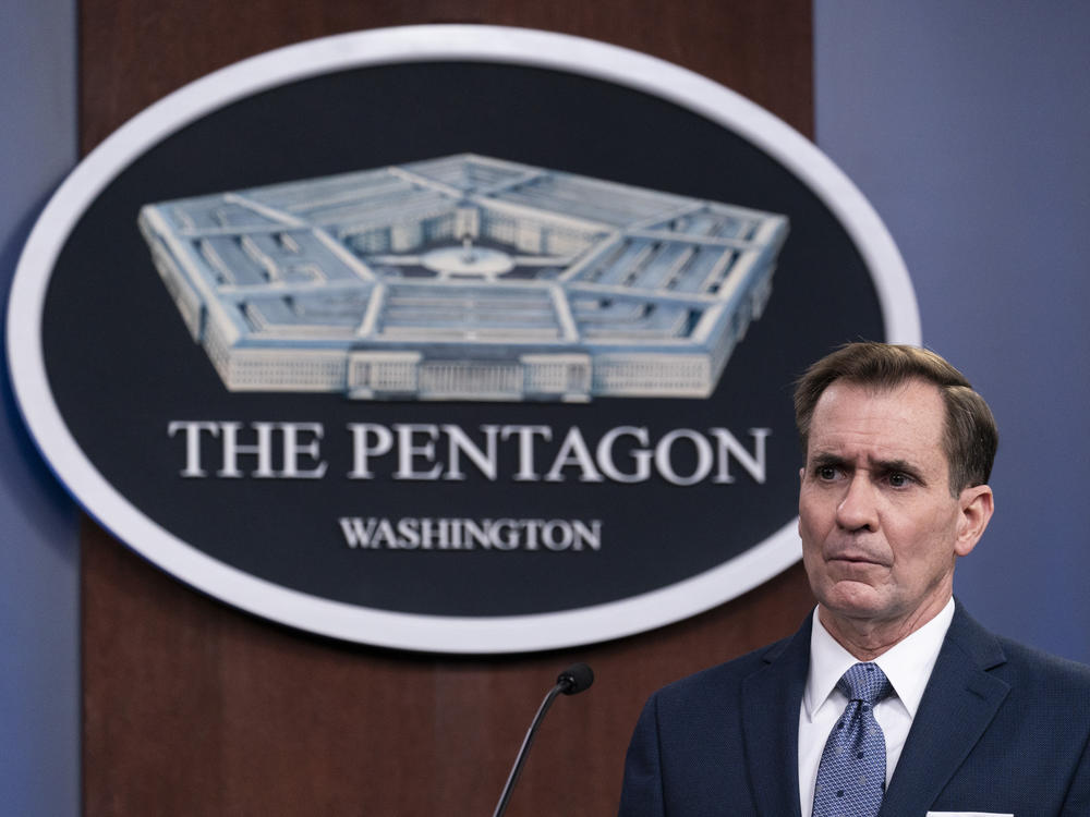 Pentagon spokesman John Kirby, pictured in February at the Pentagon, says Sunday's airstrikes selected three targets in Syria and Iraq that were weapons storage and operational facilities and that 
