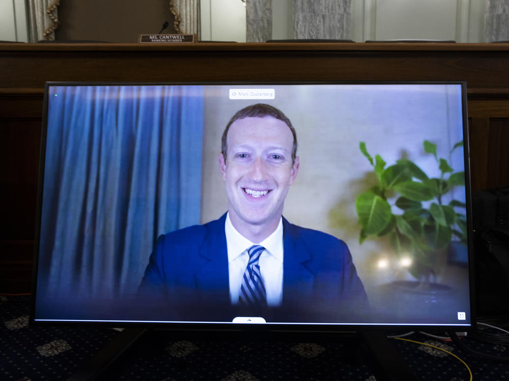 Facebook CEO Mark Zuckerberg testifies remotely during a Senate Commerce, Science, and Transportation Committee hearing on October 28, 2020.