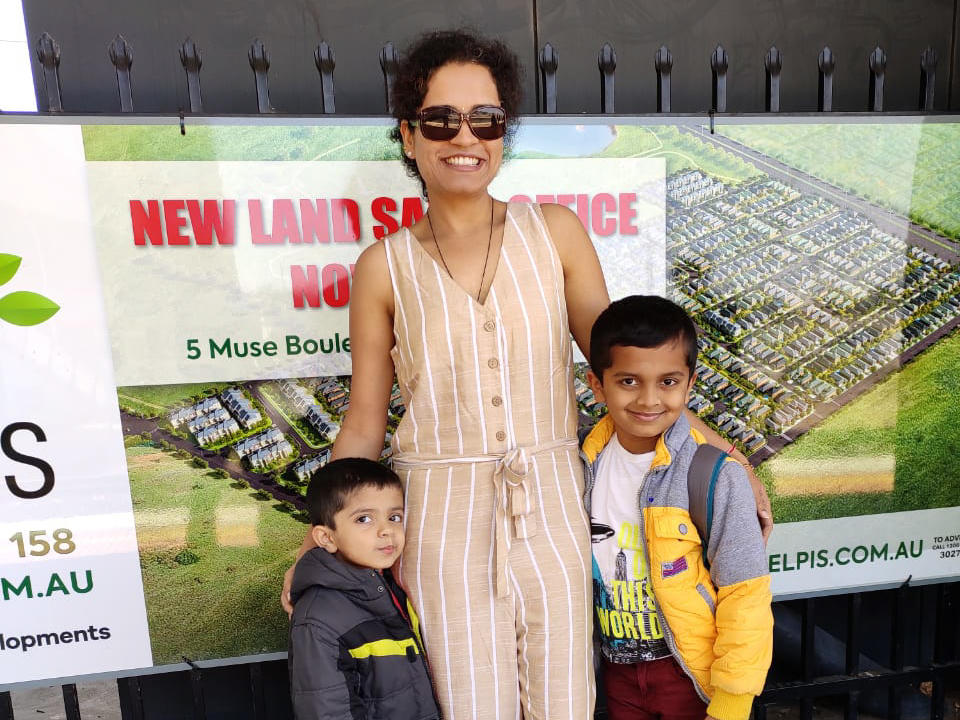 Poornima Peri, who lives in Melbourne, Australia, with her two sons. Aarit (left), now age 4, is India staying with his grandmother. His mother had planned to pick him up but 