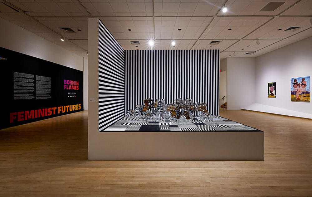 Shoshanna Weinerger's 2021 work <em>Traversing the Invisible Lines, </em>on view at the <em>Born in Flames: Feminist Futures</em> exhibition at The Bronx Museum of the Arts.