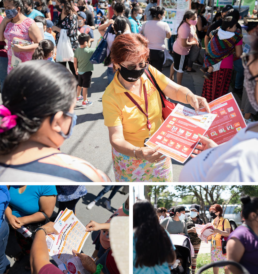 Promotoras engage community members at the Crossroads Farmers Market on June 23.