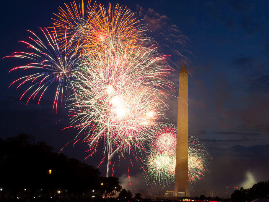Fireworks burst over Washington Monument at the National Mall during Independence Day celebrations on July 4, 2020.