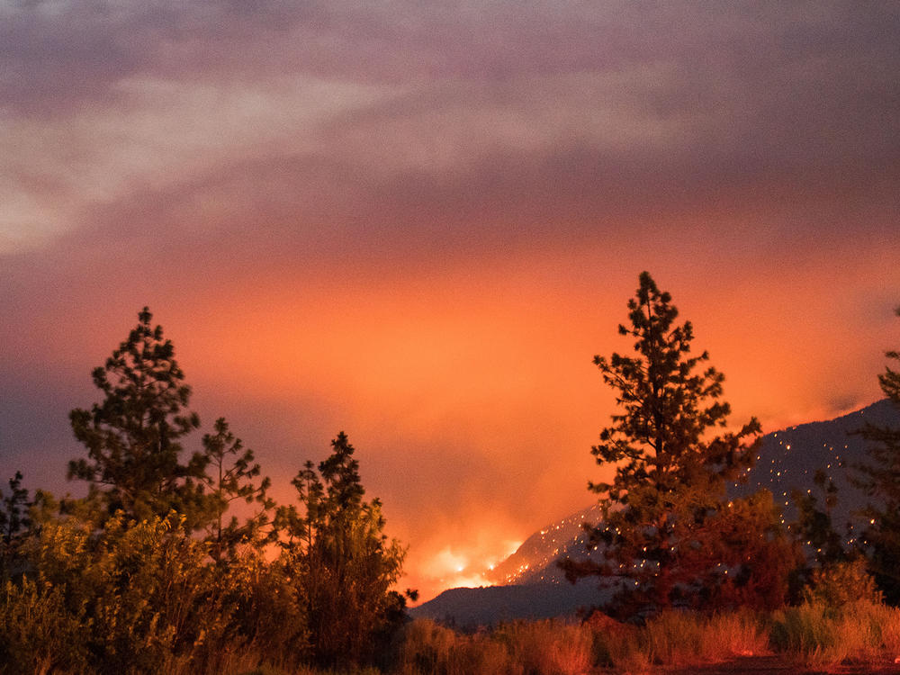 Wildfire burns above the Fraser River Valley near Lytton, British Columbia, Canada, on Friday.