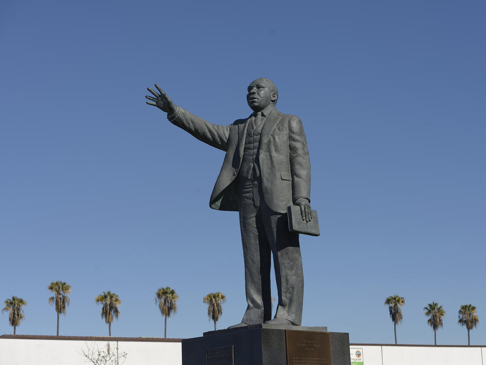A statue of the Rev. Martin Luther King Jr., pictured here in 2014, was vandalized in Long Beach, Calif.