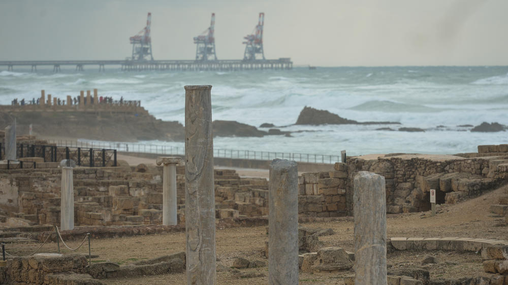 A general view of some of the ancient Roman ruins of Caesarea, which is south of Jisr al-Zarqa.