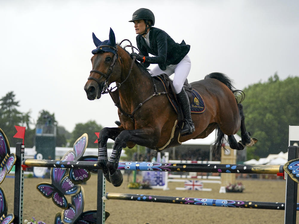 Jessica Springsteen rides Don Juan van de Donkhoeve while competing Sunday in the Rolex Grand Prix at the Royal Windsor Horse Show in England.