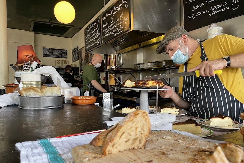 The kitchen at The Eagle, Britain's first gastropub, is just behind the bar.