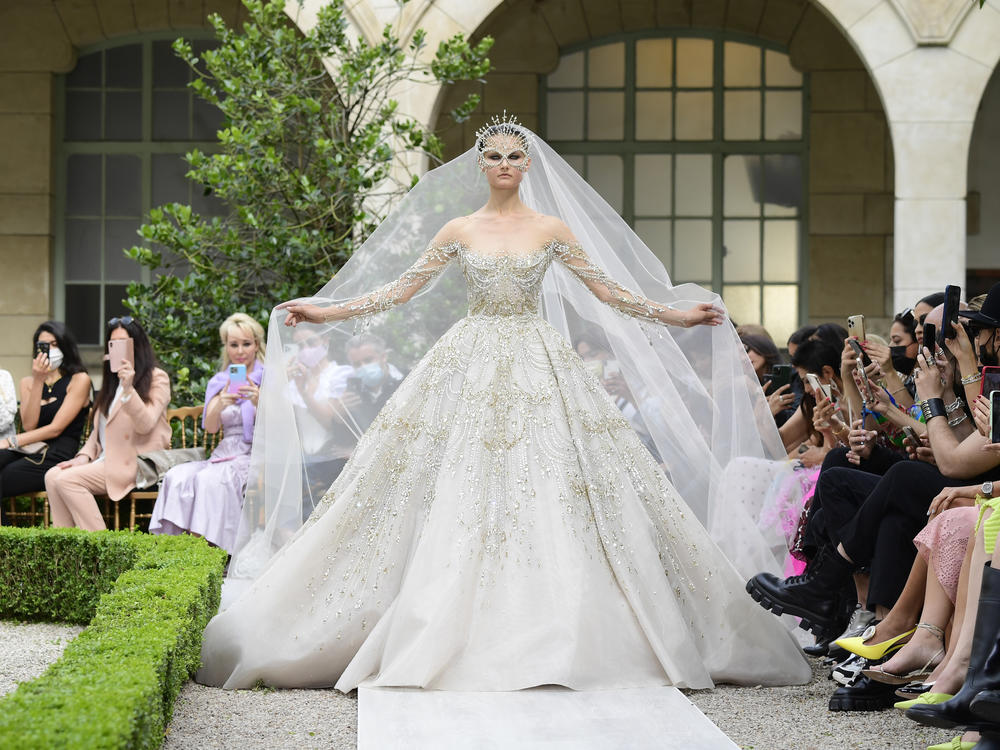 A model walks the runway during the Zuhair Murad Couture Haute Couture Fall/Winter 2021/2022 show as part of Paris Fashion Week on July 7, 2021.