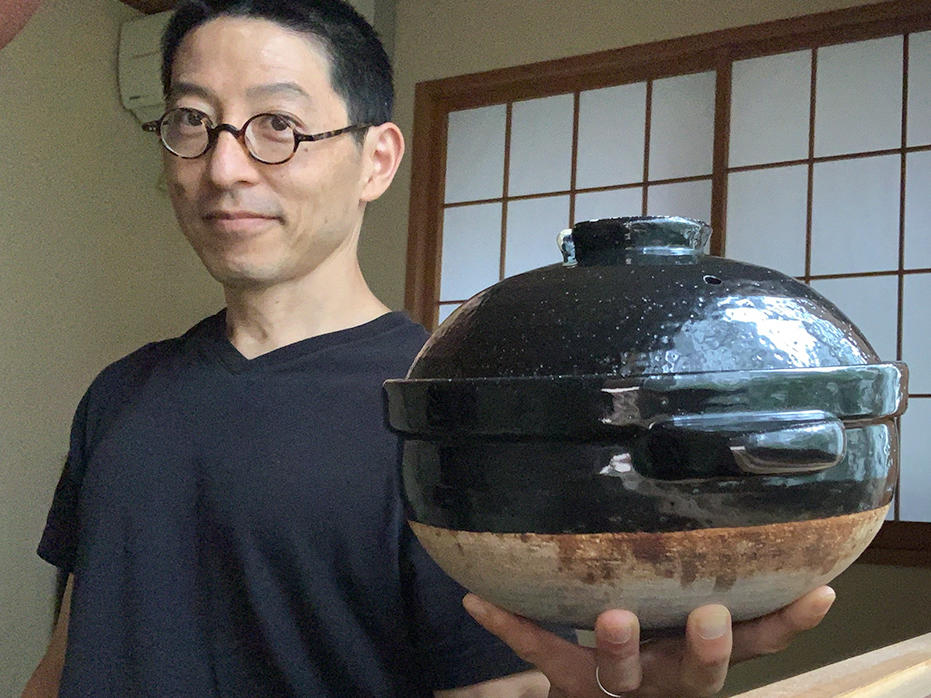 We asked NPR readers to share the items they can't live without in the pandemic. From left to right: Kenji Hall with his traditional Japanese pot, Trish Kandik with her foster dog Penelope and Lauren Morton with a takeout container of Indian food.