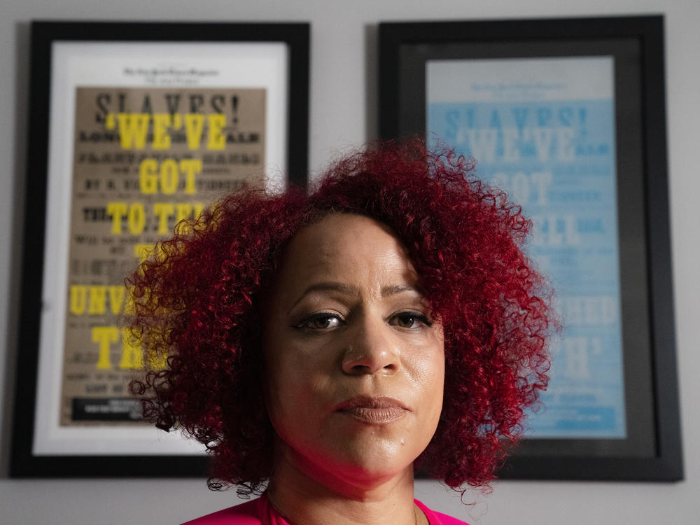 Nikole Hannah-Jones stands for a portrait at her home in Brooklyn on July 6, 2021. Hannah-Jones says she will not teach at the University of North Carolina at Chapel Hill following an extended fight over tenure.
