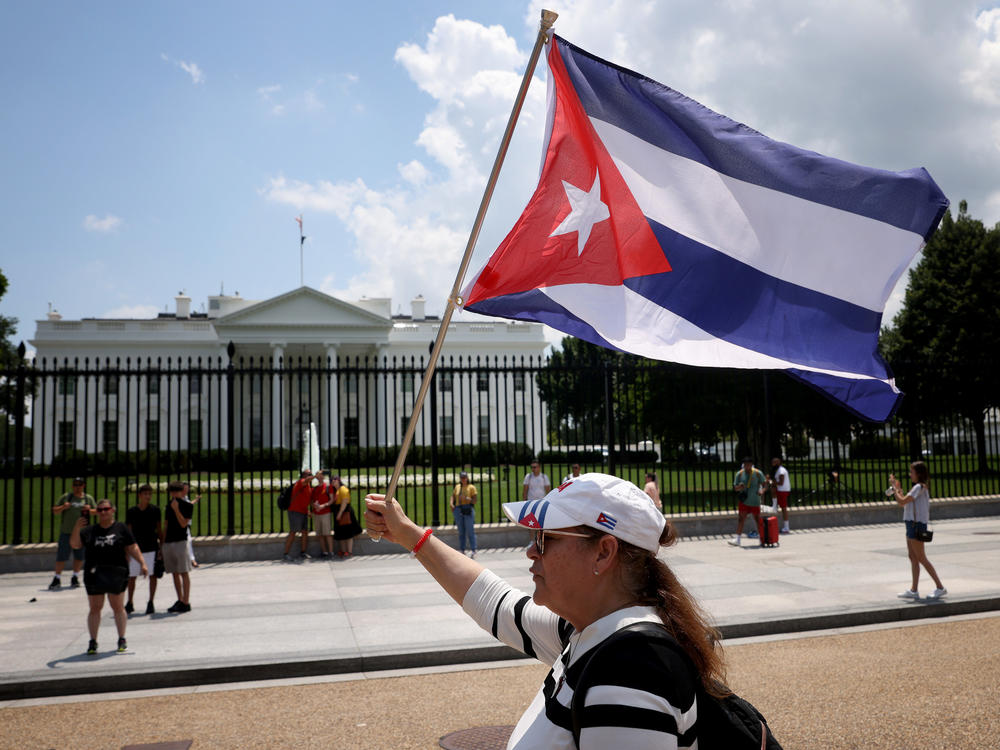 Cuban Americans demonstrate outside the White House on Monday in support of protests taking place in Cuba.
