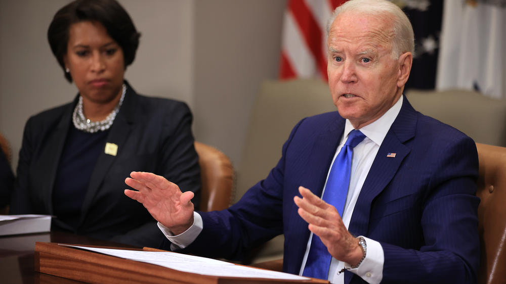 President Biden expresses his support for the people of Cuba during a Monday meeting with Washington, D.C., Mayor Muriel Bowser and other leaders on reducing gun violence.