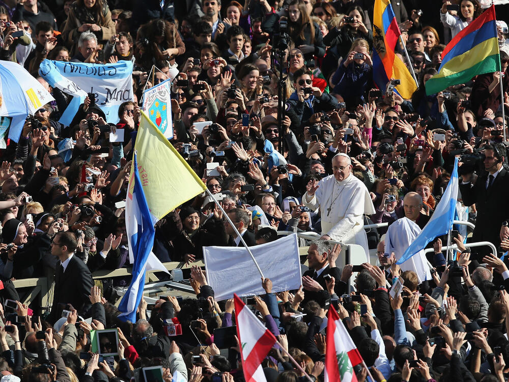 Pope Francis attends his inaugural Mass at St. Peter's Square in Vatican City on March 19, 2013. Many pilgrims and faithful filled the square and the surrounding streets to see the former archbishop of Buenos Aires, Argentina, officially take up his role as pontiff.