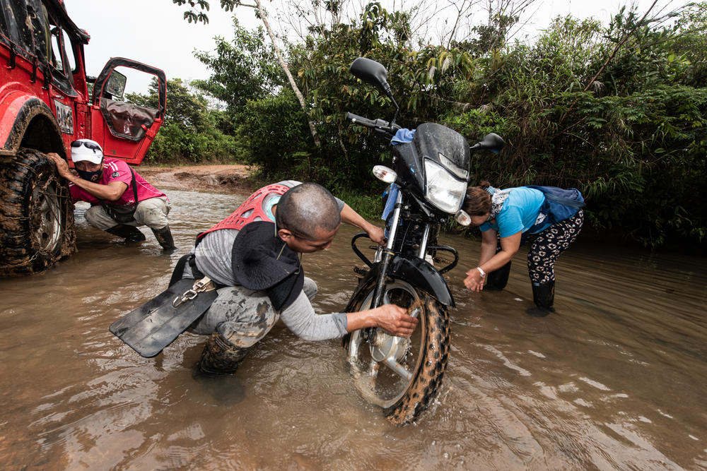 The roads are muddy on the way to the Simón Trinidad camp, a two-hour journey from Mesetas.