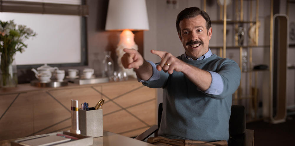 Jason Sudeikis in <em>Ted Lasso,</em> nominated for Outstanding Comedy Series.