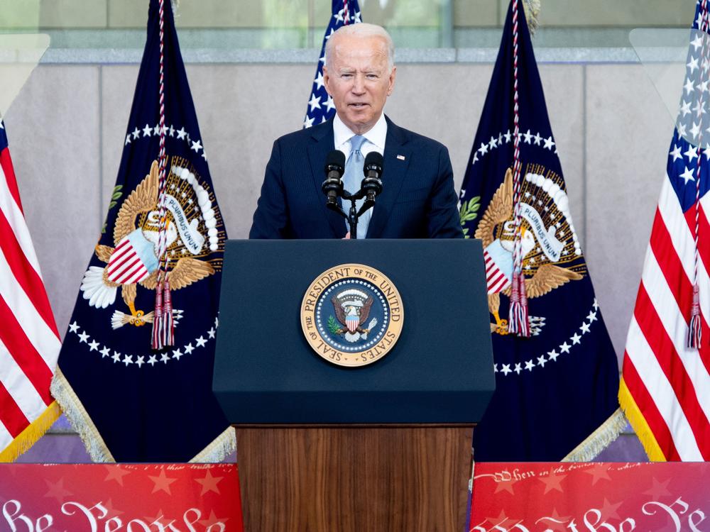 President Biden speaks about voting rights at the National Constitution Center in Philadelphia on Tuesday.