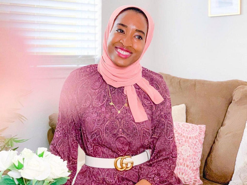 Fatima Ibrahim wears Haute Hijab's recycled chiffon hijab on Eid al-Fitr.