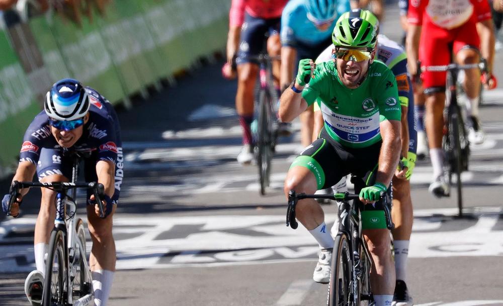 Mark Cavendish, pictured on his fourth win of this year's Tour de France on July 9, matched the record Tour wins of the legend Eddy Merckx.