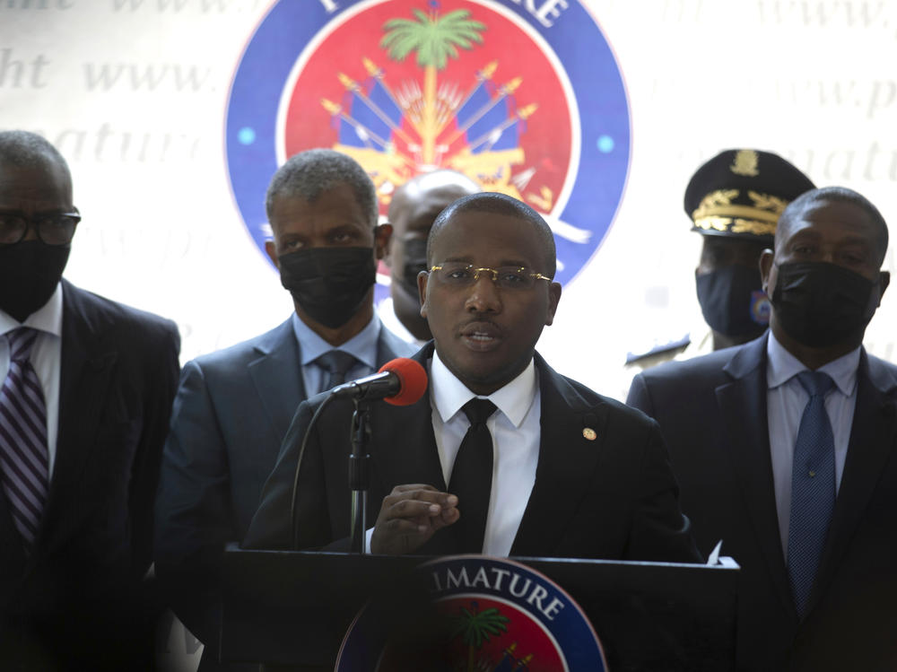 Haiti's interim Prime Minister Claude Joseph gives a press conference in Port-au-Prince on July 16, the week after the assassination of Haitian President Jovenel Moïse's on July 7.