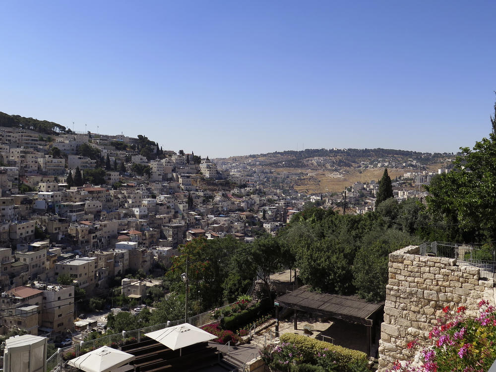 A view of the Silwan neighborhood from the City of David park, with the al-Bustan area at the bottom of the valley.